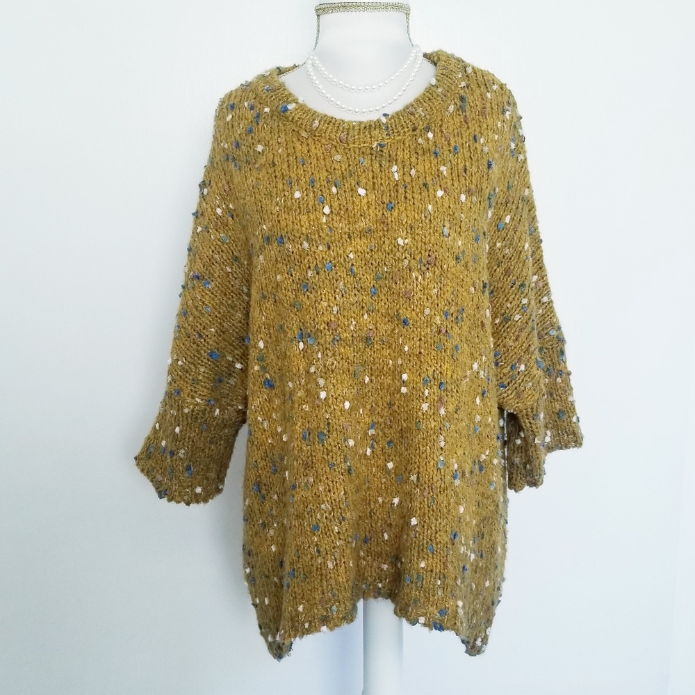 Freeway Oversized Sweater Mustard Yellow Pompom Wool Blend Boho Style Sweater